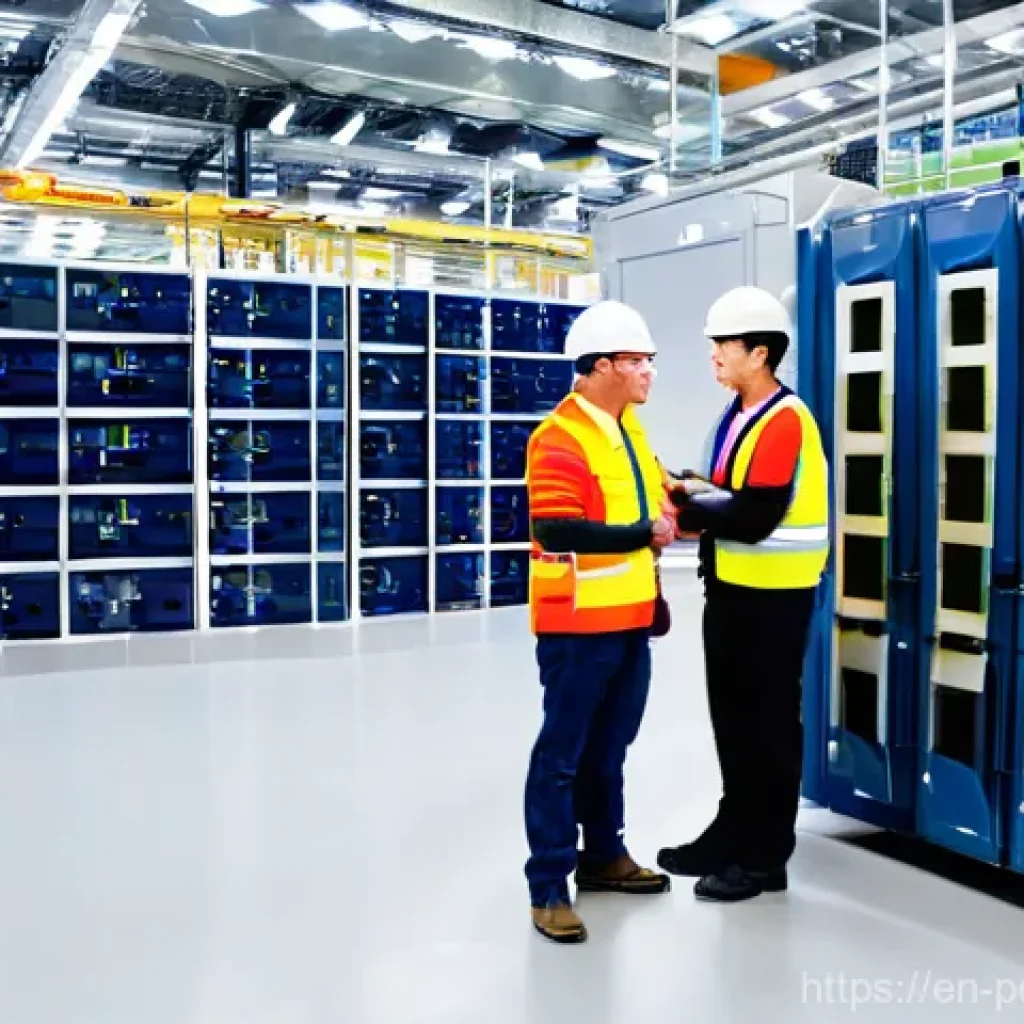 ESS의 안전성 검토 및 인증 기준 - **Prompt:** A wide, clean, and meticulously organized indoor energy storage system (ESS) facility. T...