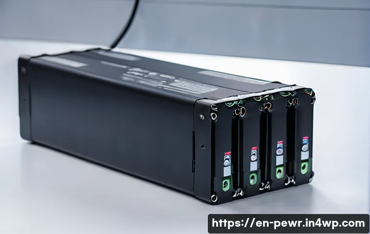 에너지저장장치 설치 비용 분석 - A detailed close-up of a modern lithium-ion battery pack for home energy storage, showcasing sleek b...