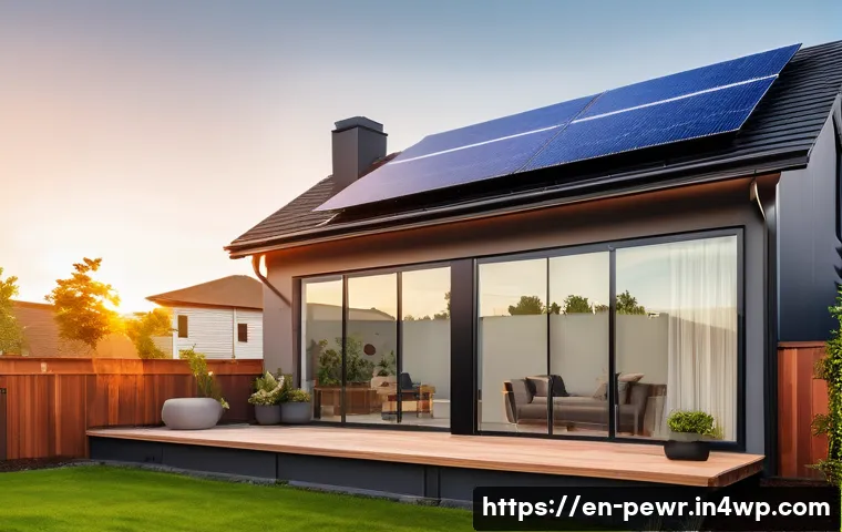 ESS와 전기요금 절감 효과 - A modern residential rooftop solar panel system integrated with a sleek lithium-ion energy storage b...