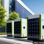 ESS의 환경적 영향 - A futuristic urban energy storage installation featuring large-scale lithium-ion and flow battery sy...